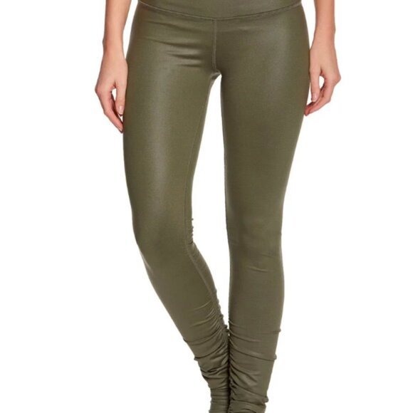 ALO Yoga Pants - ALO Yoga Idol Ruched Leggings SMALL Women Olive Green Jungle Glossy Athleisure